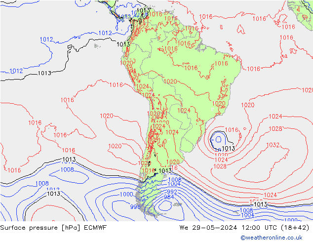 Surface pressure ECMWF We 29.05.2024 12 UTC