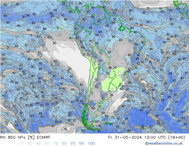 RH 850 hPa ECMWF Fr 31.05.2024 12 UTC