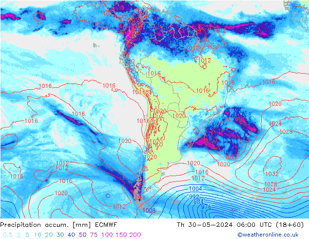 Precipitación acum. ECMWF jue 30.05.2024 06 UTC