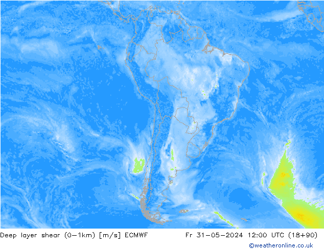 Deep layer shear (0-1km) ECMWF vr 31.05.2024 12 UTC
