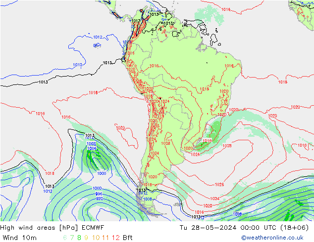 yüksek rüzgarlı alanlar ECMWF Sa 28.05.2024 00 UTC