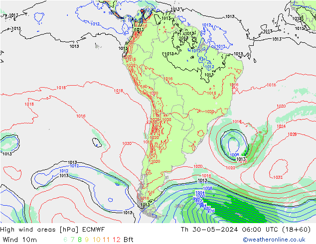 High wind areas ECMWF jue 30.05.2024 06 UTC