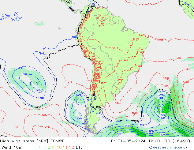 Izotacha ECMWF pt. 31.05.2024 12 UTC