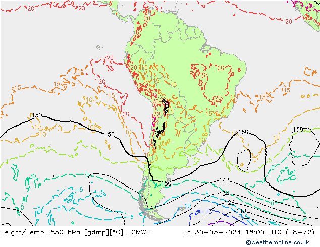 Z500/Rain (+SLP)/Z850 ECMWF czw. 30.05.2024 18 UTC