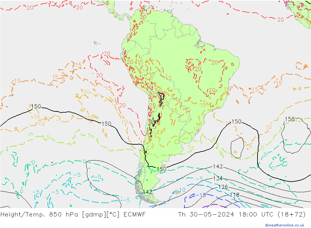 Height/Temp. 850 hPa ECMWF Th 30.05.2024 18 UTC