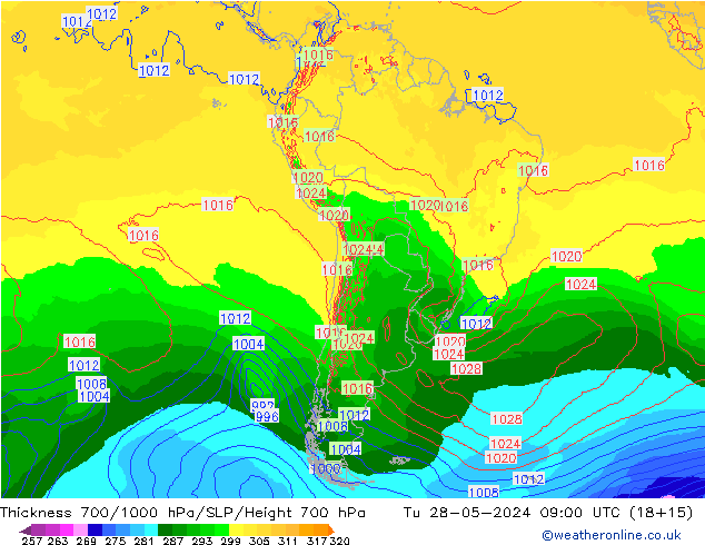 Thck 700-1000 hPa ECMWF mar 28.05.2024 09 UTC