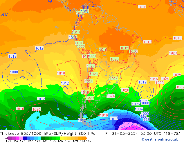 Thck 850-1000 hPa ECMWF ven 31.05.2024 00 UTC