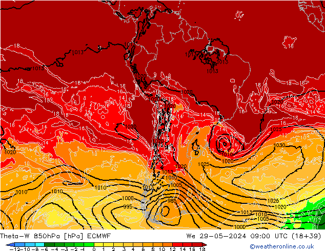 Theta-W 850hPa ECMWF  29.05.2024 09 UTC