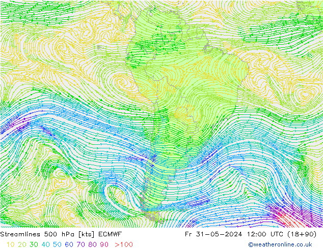 Stroomlijn 500 hPa ECMWF vr 31.05.2024 12 UTC