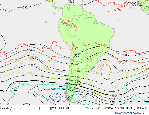 Z500/Rain (+SLP)/Z850 ECMWF Qua 29.05.2024 18 UTC