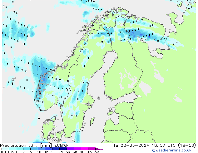 Precipitación (6h) ECMWF mar 28.05.2024 00 UTC