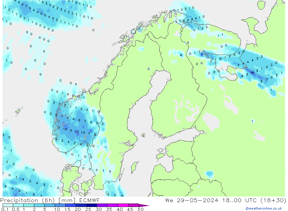 Z500/Rain (+SLP)/Z850 ECMWF mer 29.05.2024 00 UTC