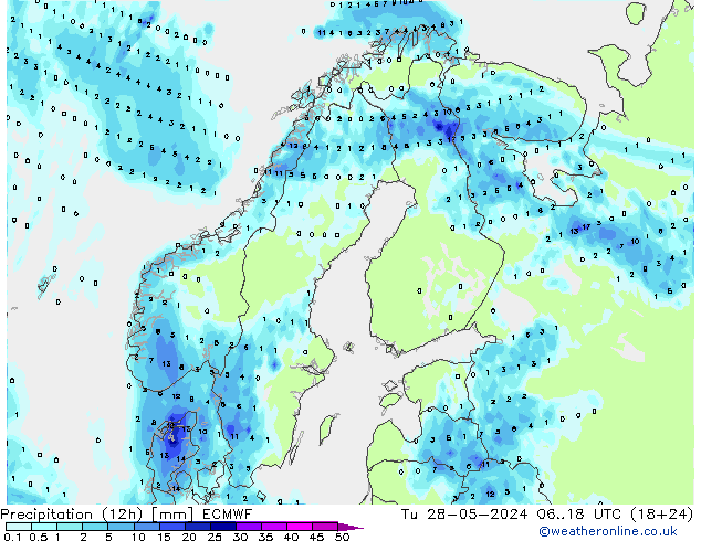 Precipitation (12h) ECMWF Tu 28.05.2024 18 UTC