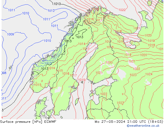 Atmosférický tlak ECMWF Po 27.05.2024 21 UTC