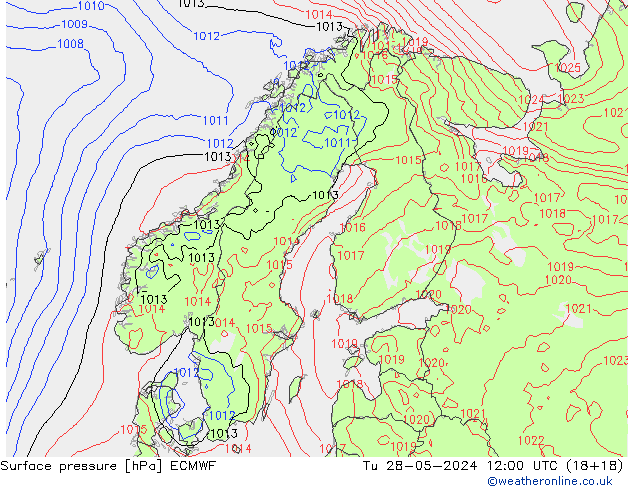 Atmosférický tlak ECMWF Út 28.05.2024 12 UTC