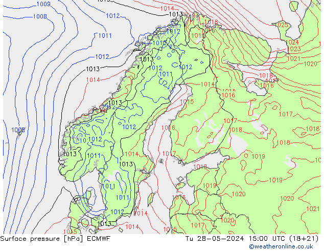 Bodendruck ECMWF Di 28.05.2024 15 UTC