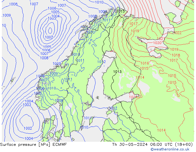 Atmosférický tlak ECMWF Čt 30.05.2024 06 UTC