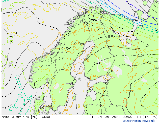 Theta-e 850hPa ECMWF mar 28.05.2024 00 UTC