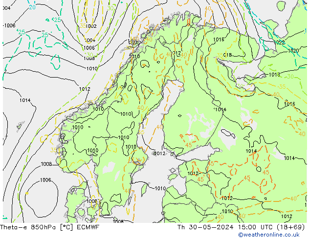 Theta-e 850гПа ECMWF чт 30.05.2024 15 UTC