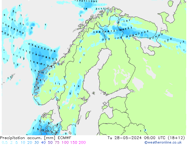 Precipitation accum. ECMWF Ter 28.05.2024 06 UTC