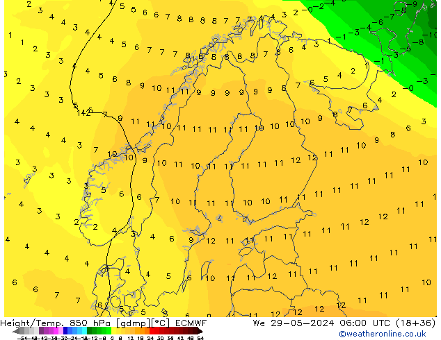 Height/Temp. 850 гПа ECMWF ср 29.05.2024 06 UTC