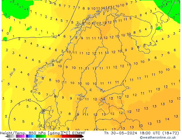 Z500/Rain (+SLP)/Z850 ECMWF чт 30.05.2024 18 UTC