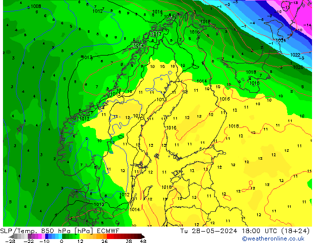 SLP/Temp. 850 hPa ECMWF Di 28.05.2024 18 UTC