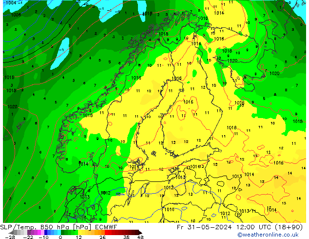 SLP/Temp. 850 hPa ECMWF ven 31.05.2024 12 UTC