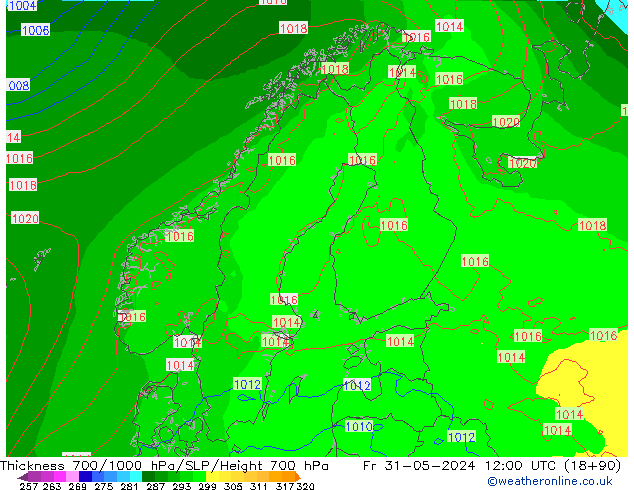 Thck 700-1000 hPa ECMWF Fr 31.05.2024 12 UTC