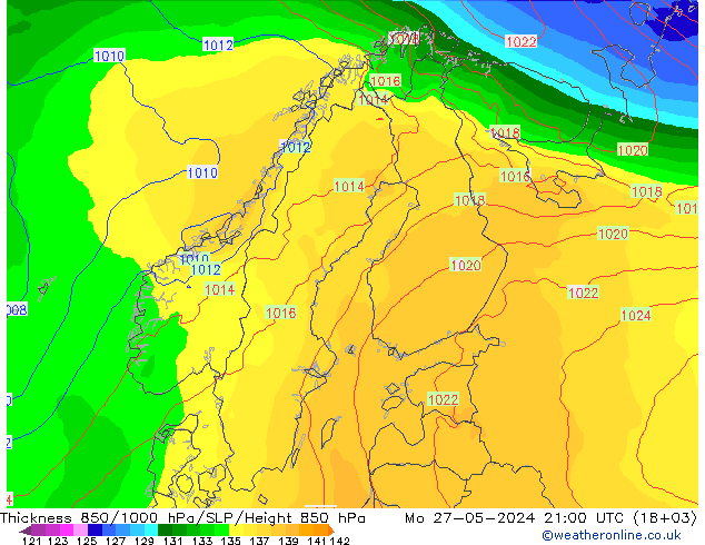 Espesor 850-1000 hPa ECMWF lun 27.05.2024 21 UTC