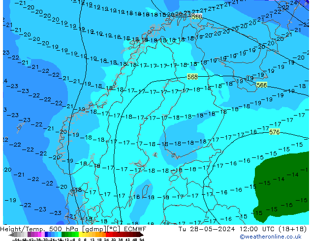 Z500/Rain (+SLP)/Z850 ECMWF Ter 28.05.2024 12 UTC