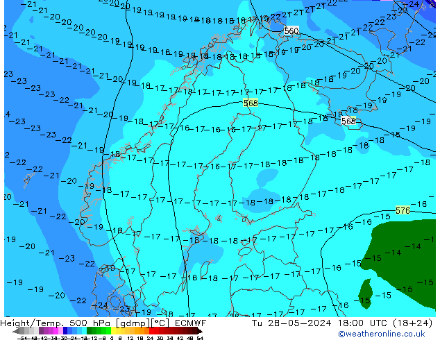 Z500/Rain (+SLP)/Z850 ECMWF 星期二 28.05.2024 18 UTC