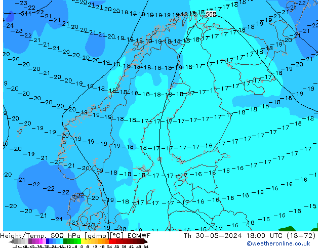 Z500/Rain (+SLP)/Z850 ECMWF чт 30.05.2024 18 UTC