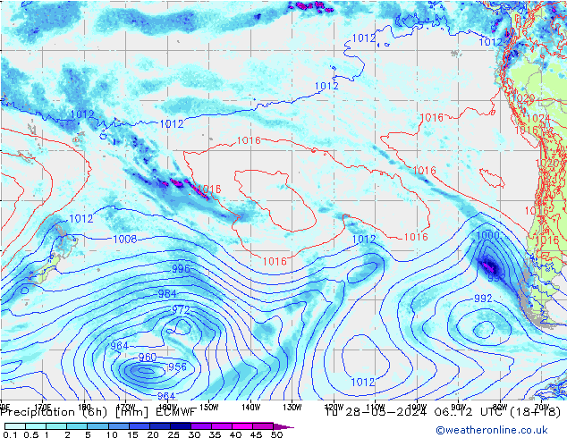 Precipitation (6h) ECMWF Út 28.05.2024 12 UTC