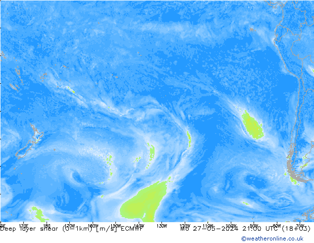 Deep layer shear (0-1km) ECMWF  27.05.2024 21 UTC