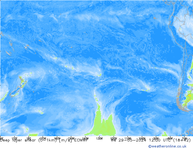Deep layer shear (0-1km) ECMWF wo 29.05.2024 12 UTC