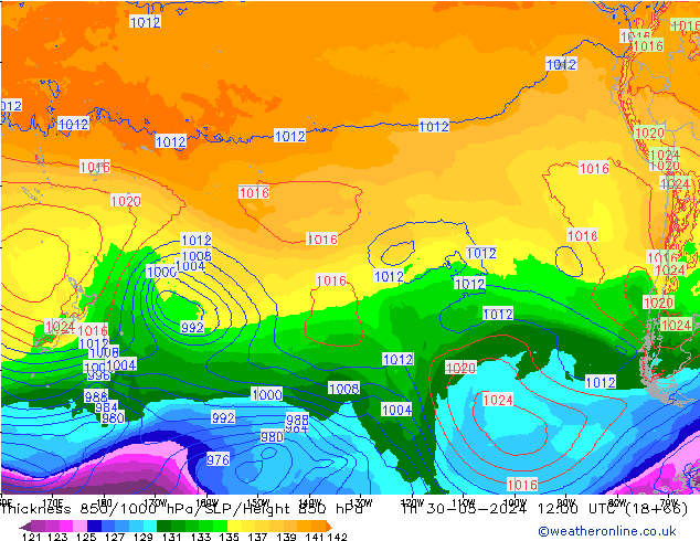 Thck 850-1000 hPa ECMWF Th 30.05.2024 12 UTC