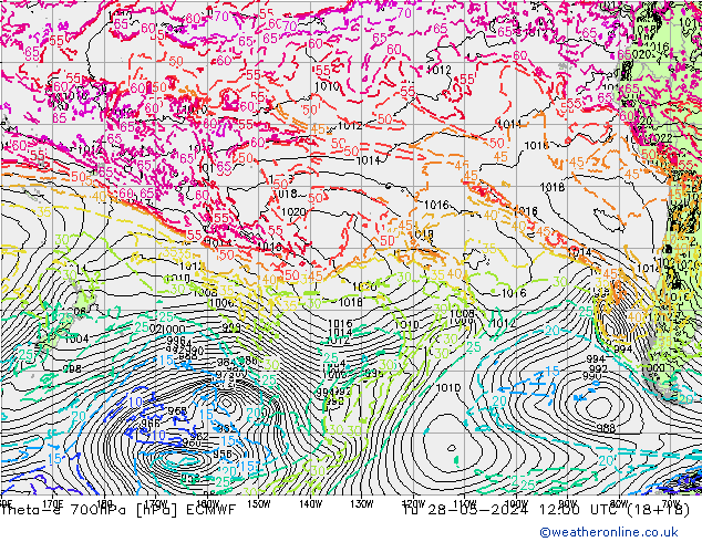 Theta-e 700hPa ECMWF wto. 28.05.2024 12 UTC