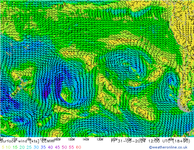 wiatr 10 m ECMWF pt. 31.05.2024 12 UTC