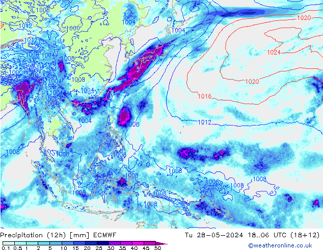 Précipitation (12h) ECMWF mar 28.05.2024 06 UTC