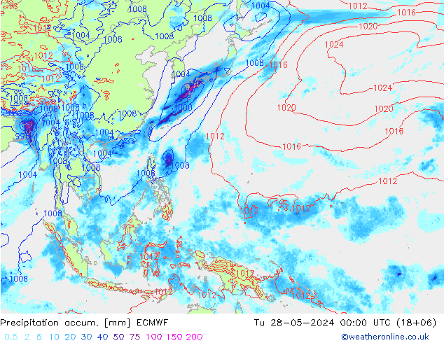 Precipitation accum. ECMWF mar 28.05.2024 00 UTC