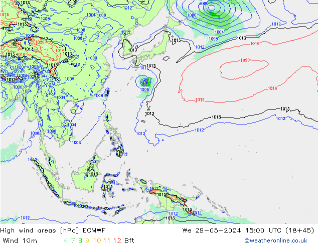 High wind areas ECMWF mer 29.05.2024 15 UTC