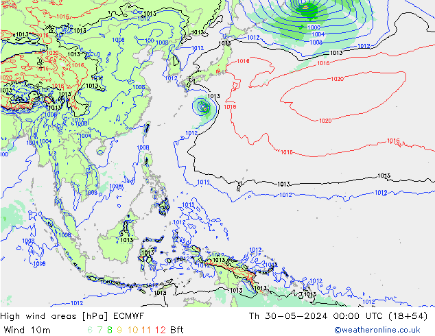 High wind areas ECMWF jue 30.05.2024 00 UTC