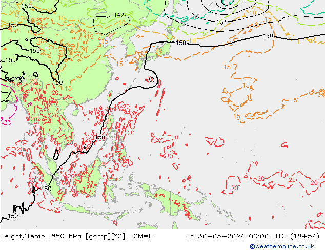 Height/Temp. 850 hPa ECMWF gio 30.05.2024 00 UTC