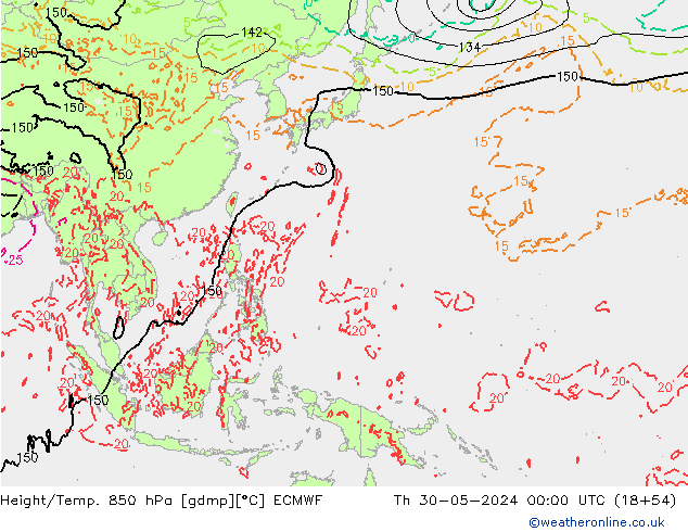 Height/Temp. 850 hPa ECMWF Th 30.05.2024 00 UTC