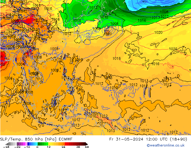 SLP/Temp. 850 hPa ECMWF Fr 31.05.2024 12 UTC