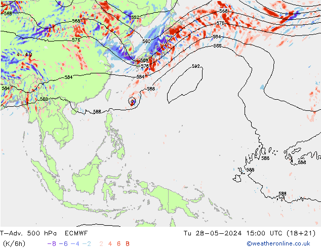 T-Adv. 500 hPa ECMWF di 28.05.2024 15 UTC