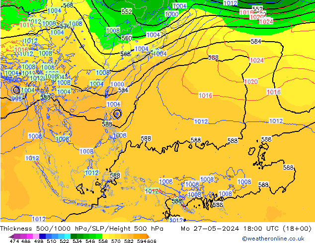 Thck 500-1000hPa ECMWF Mo 27.05.2024 18 UTC