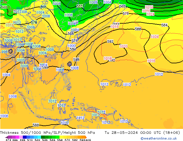 Thck 500-1000hPa ECMWF Tu 28.05.2024 00 UTC