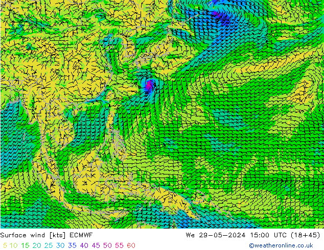 Surface wind ECMWF We 29.05.2024 15 UTC